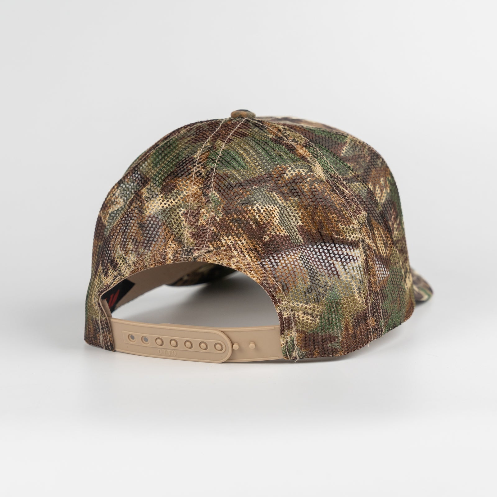 'Blue Barrel' 5 Panel Mid Profile Mesh Trucker Hat - Camo