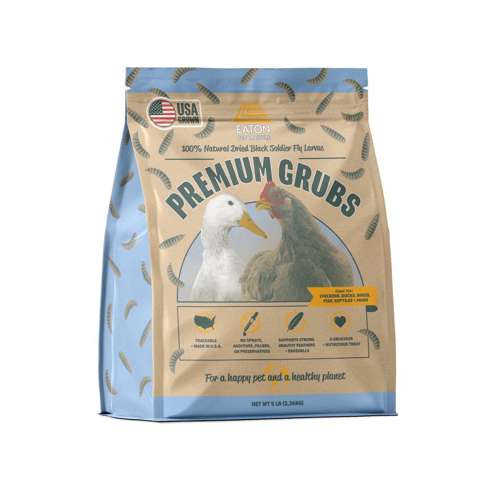 Premium Grubs, USA Grown Dried Black Soldier Fly Larvae, High Calcium Treat for Chickens, Ducks, Wild Birds