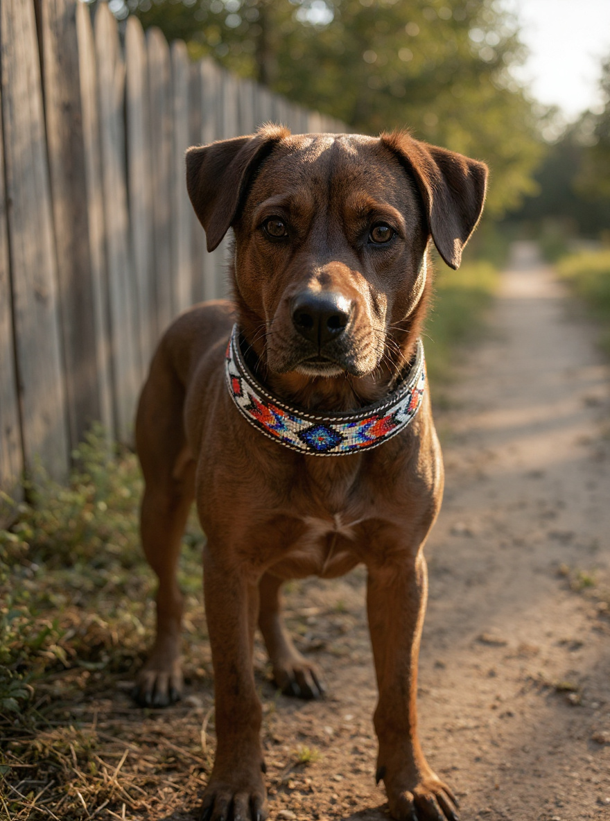 Epic Padded Leather Dog Collar with Beaded Design #F