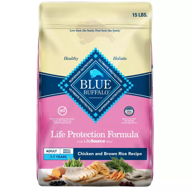 Blue Buffalo Adult Small Breed Dry Dog Food with Chicken and Brown Rice 15lb