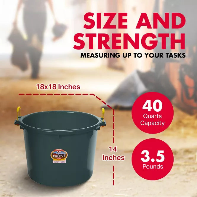Little Giant Durable & Versatile Utility Muck Tub with Handles Green 40qt