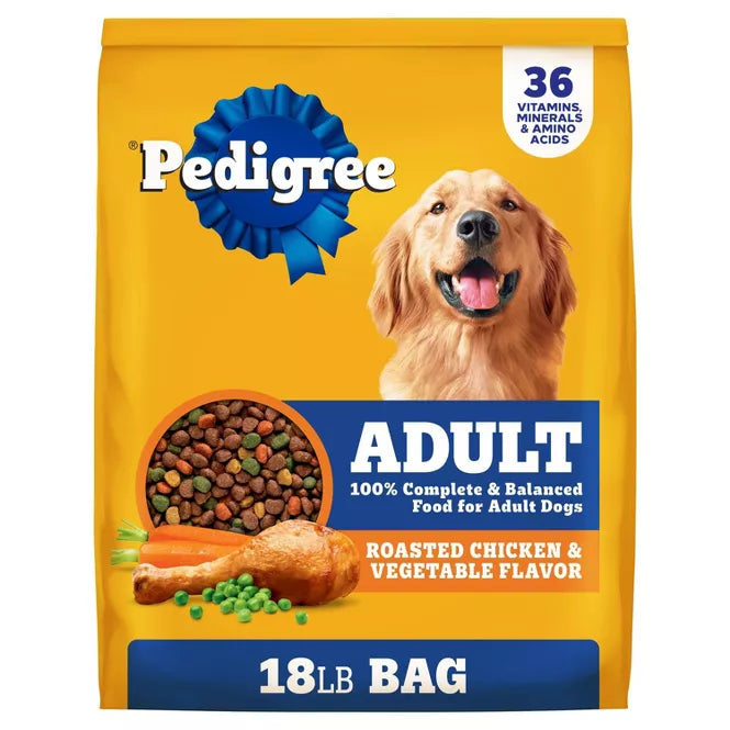 Pedigree Roasted Chicken, Grain and Vegetable Flavor Adult Dry Dog Food 18 LBS