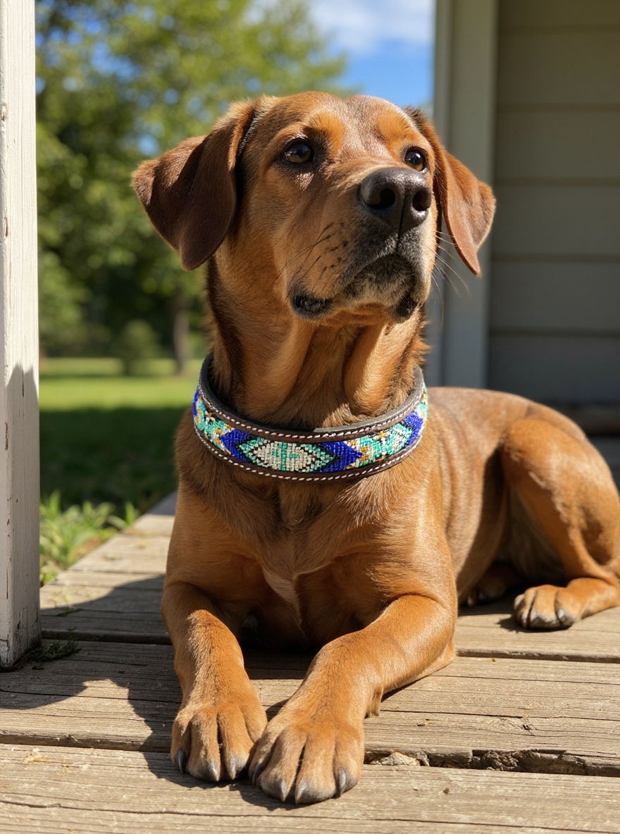 Epic Padded Leather Dog Collar with Beaded Design #J