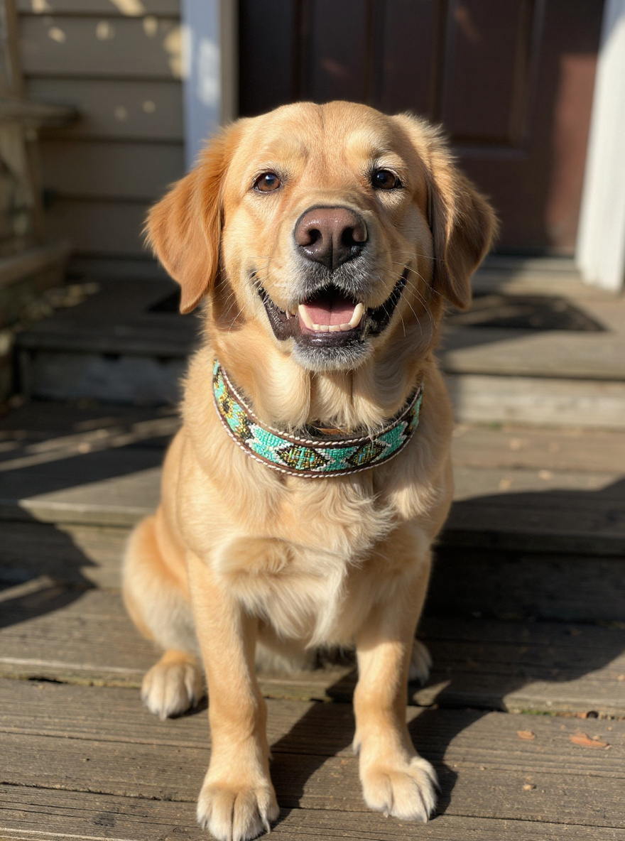Epic Padded Leather Dog Collar with Beaded Design #K
