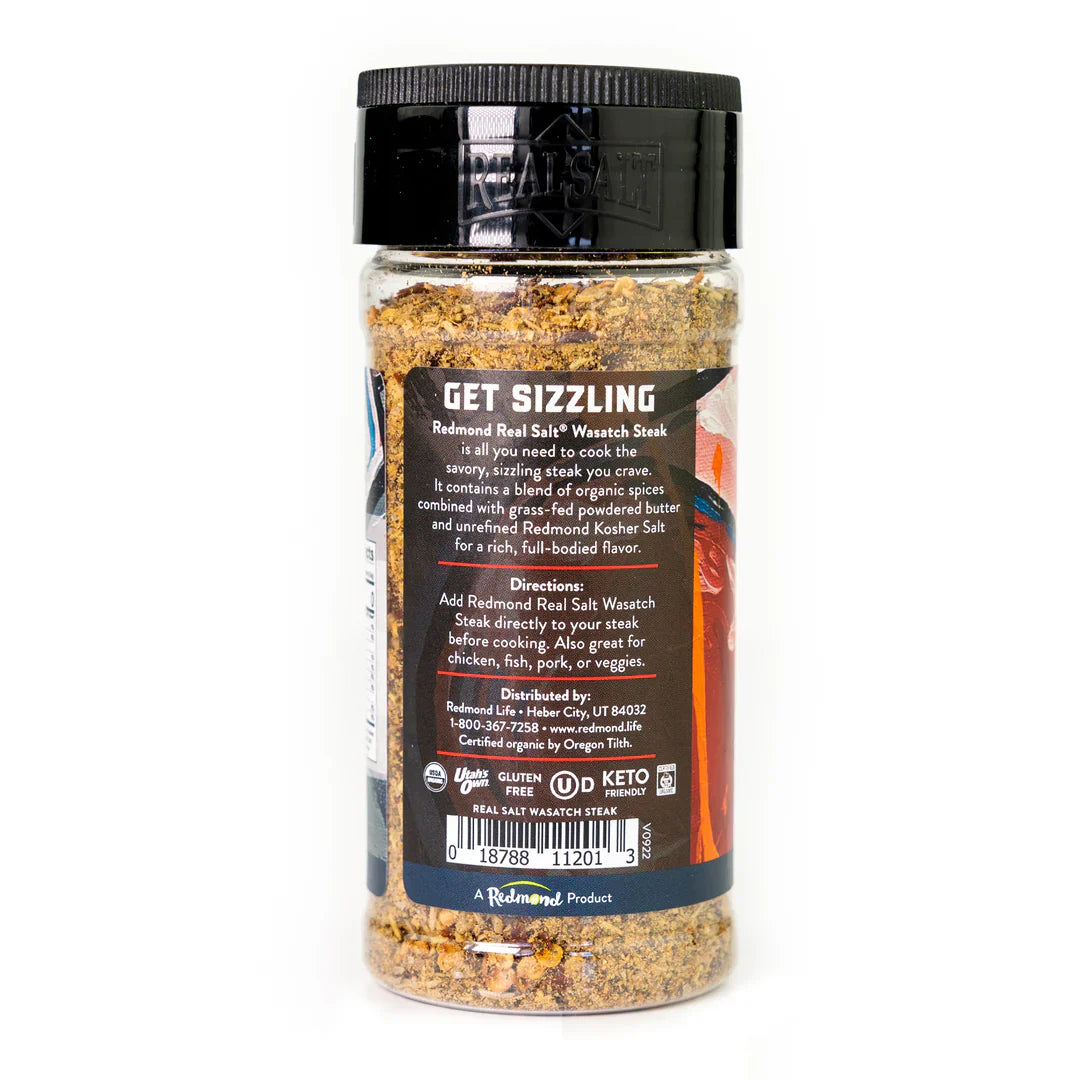 Alex's Bundle – 6 Count Fine Pocket Shaker Pack, 10 oz Real Salt Shaker, Wasatch Steak Seasoning