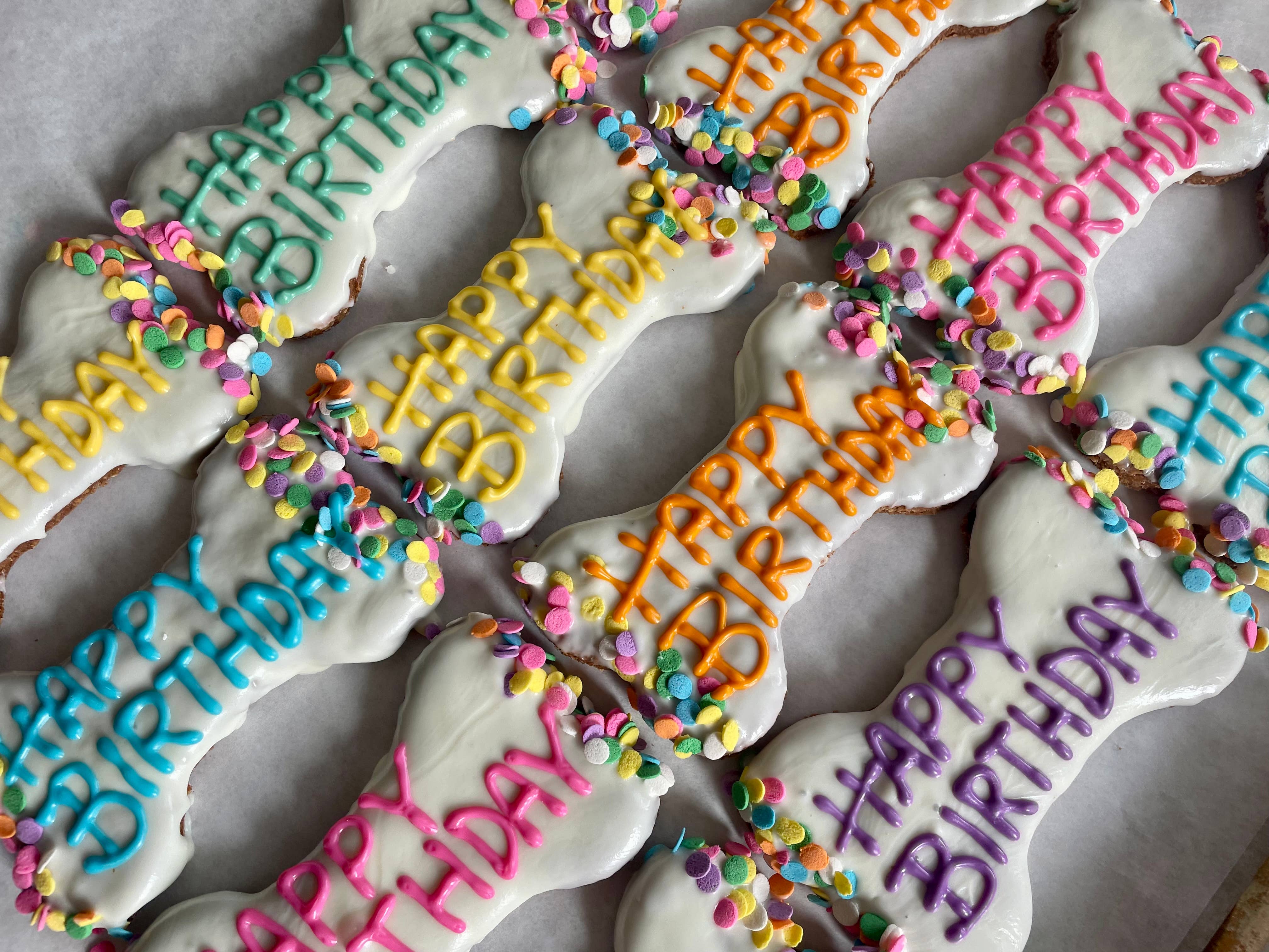 6 inch Yogurt Confetti Happy Birthday bone dog treats
