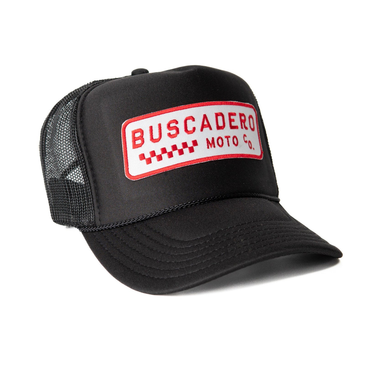 'Checker Moto’ Foam Trucker Hat - Black