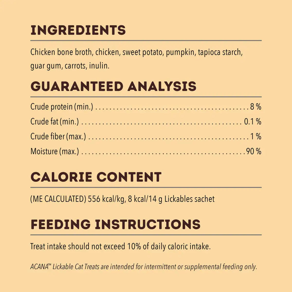 Acana Chicken Lickables Cat Treats 0.5oz tube 5pk