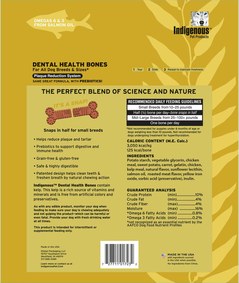 Indigenous Grain-Free Roasted Chicken Flavored Dental Health Bones for Dogs 13ct