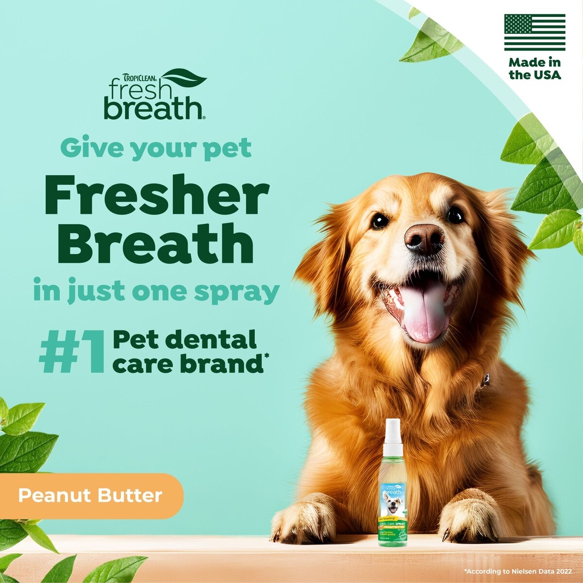 TropiClean Fresh Breath Oral Care Breath Freshener Dental Spray Peanut Butter Flavor 4oz