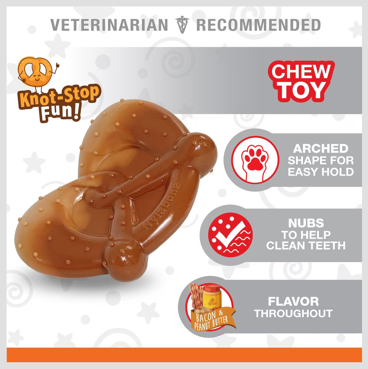 Nylabone Power Chew Pretzel Dog Chew Bacon & Peanut Butter Flavored Small