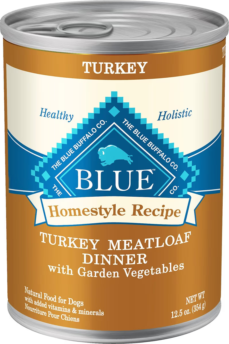 Blue Buffalo Homestyle Recipe Turkey Meatloaf Dinner with Garden Vegetables Canned Dog Food 12.5oz