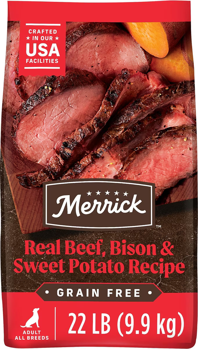 Merrick Grain-Free Dry Dog Food Real Bison, Beef & Sweet Potato Recipe 22lb