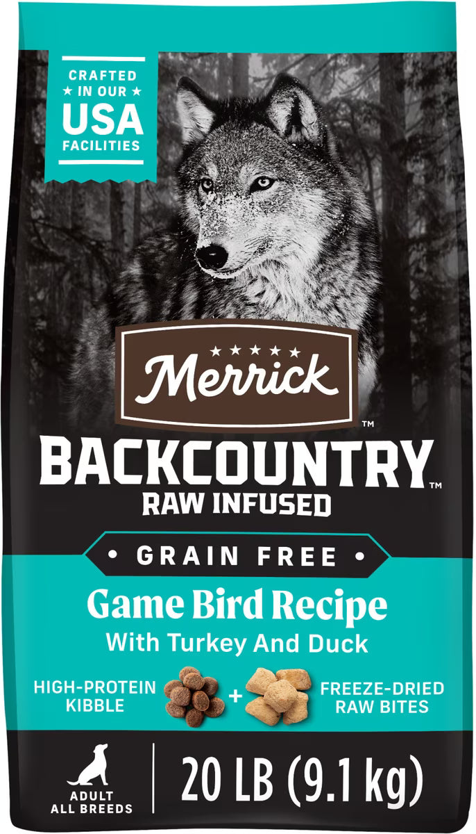 Merrick Backcountry Raw Infused Grain-Free Game Bird Recipe Freeze-Dried Dog Food 20lb