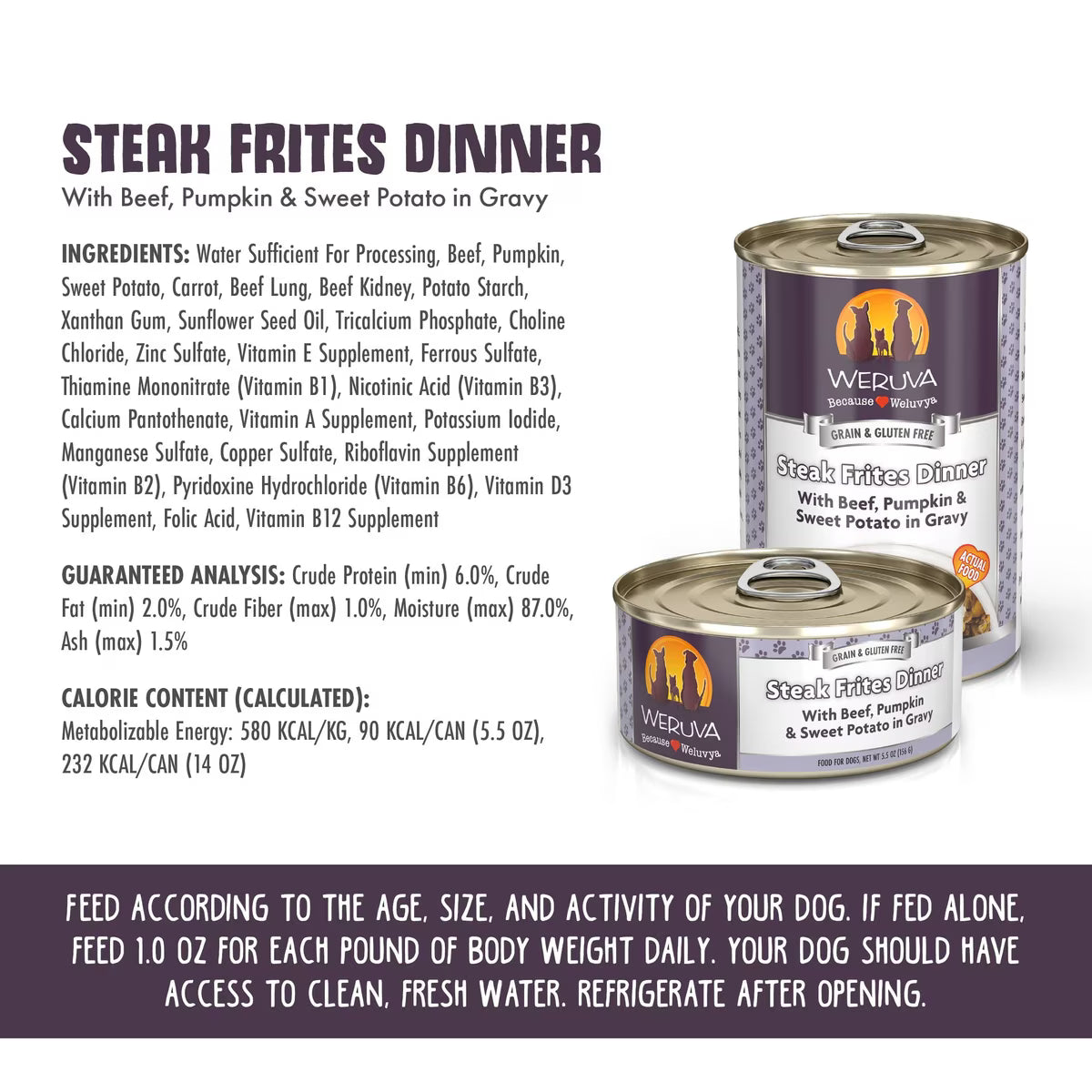Weruva Steak Frites Dinner with Beef, Pumpkin & Sweet Potatoes in Gravy Grain-Free Canned Dog Food 5.5oz