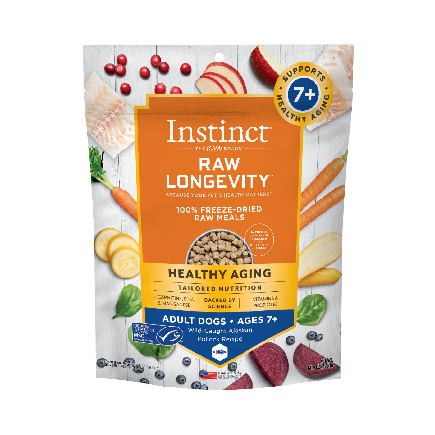 Instinct Raw Longevity 100% Freeze-Dried Raw Meals Wild-Caught Alaskan Pollock Recipe for Adults 7+ 4.5 oz