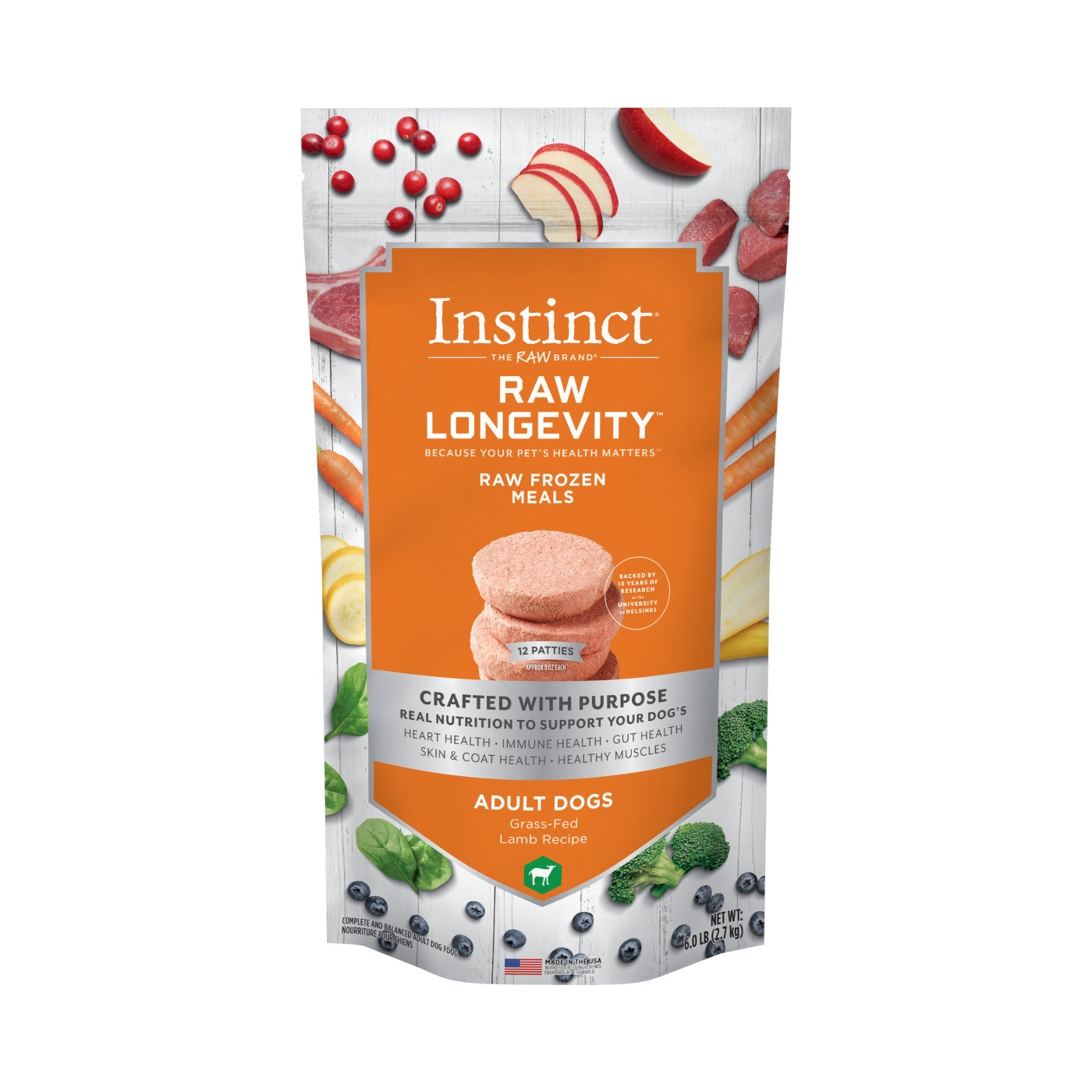 Instinct Raw Longevity Frozen Patties Grass-Fed Lamb Recipe 6 lbs