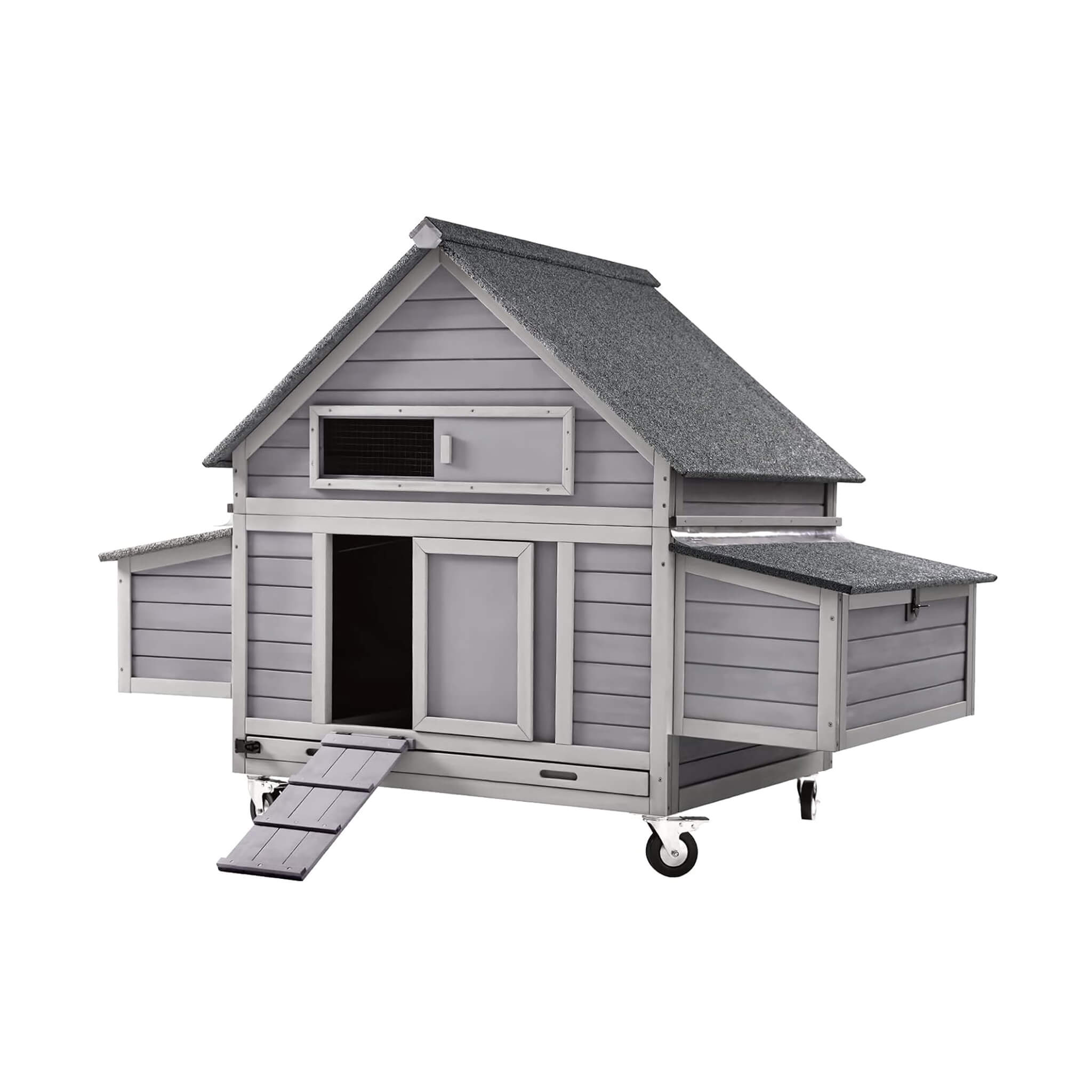 Large 63-Inch Movable Wooden Hen House With Wheels And Nesting Box