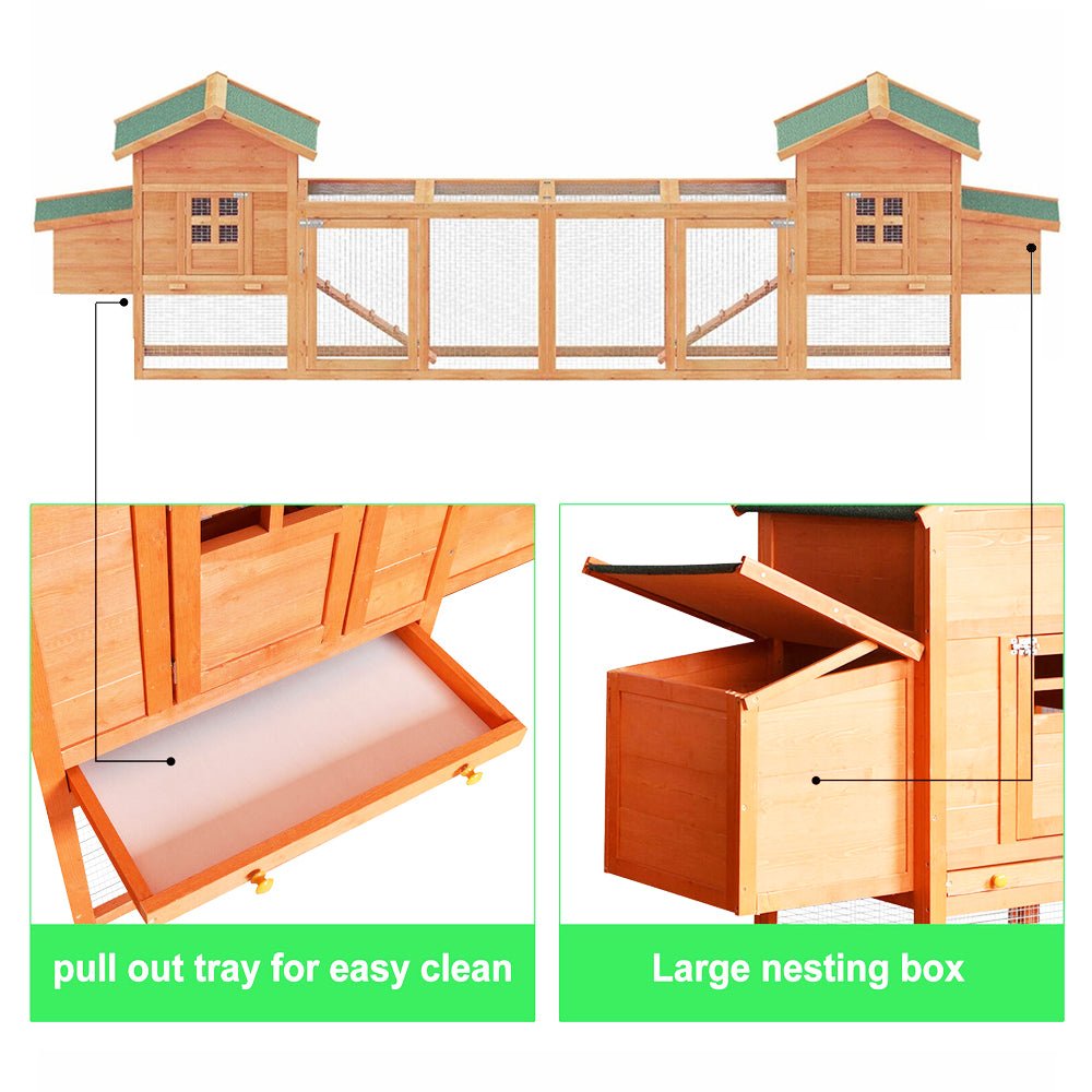 Large 160-Inch Wooden Backyard Hen Chicken Coop Enclosure W/ Nest Box & Run
