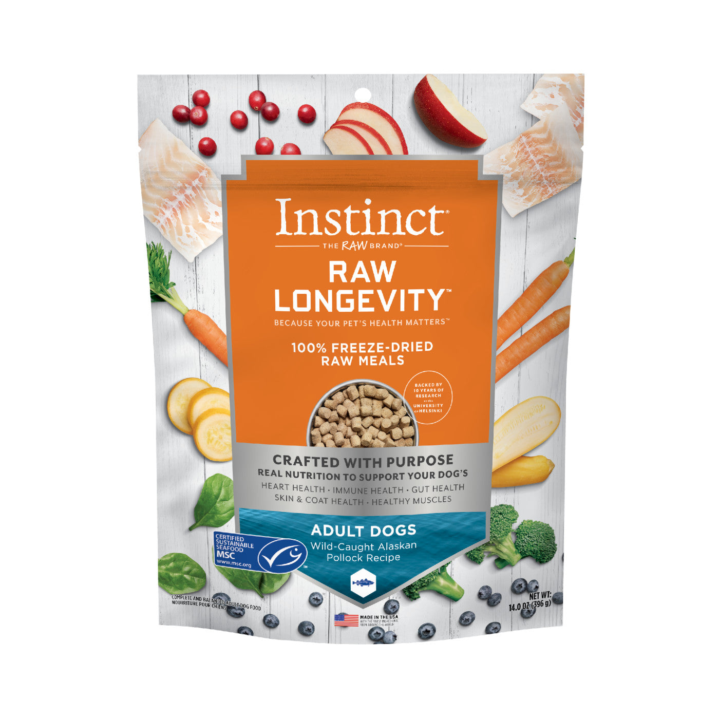 Instinct Raw Longevity 100% Freeze-Dried Raw Meals Wild-Caught Alaskan Pollock Recipe 9.5 oz
