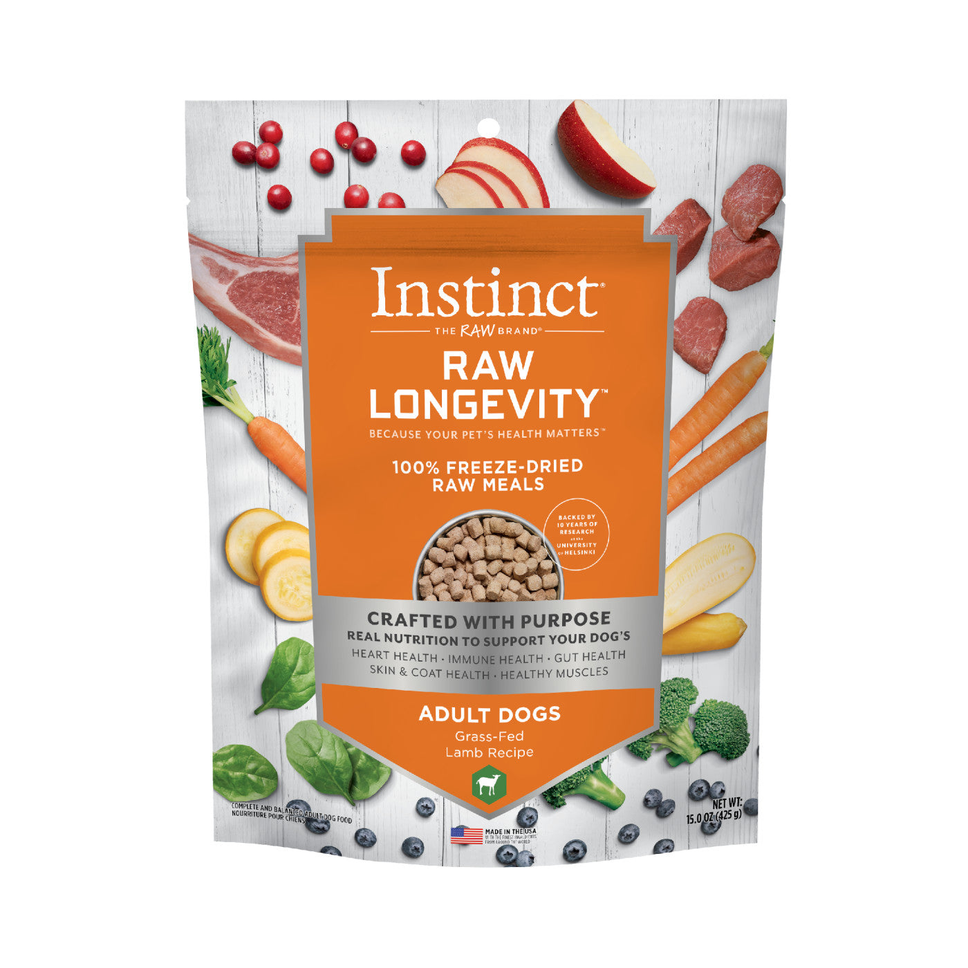 Instinct Raw Longevity 100% Freeze-Dried Raw Meals Grass-Fed Lamb Recipe 9.5 oz