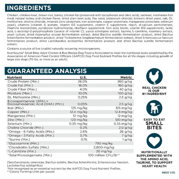 Nutri Source Chicken and Rice Recipe Small Breed Adult Dog 4lb