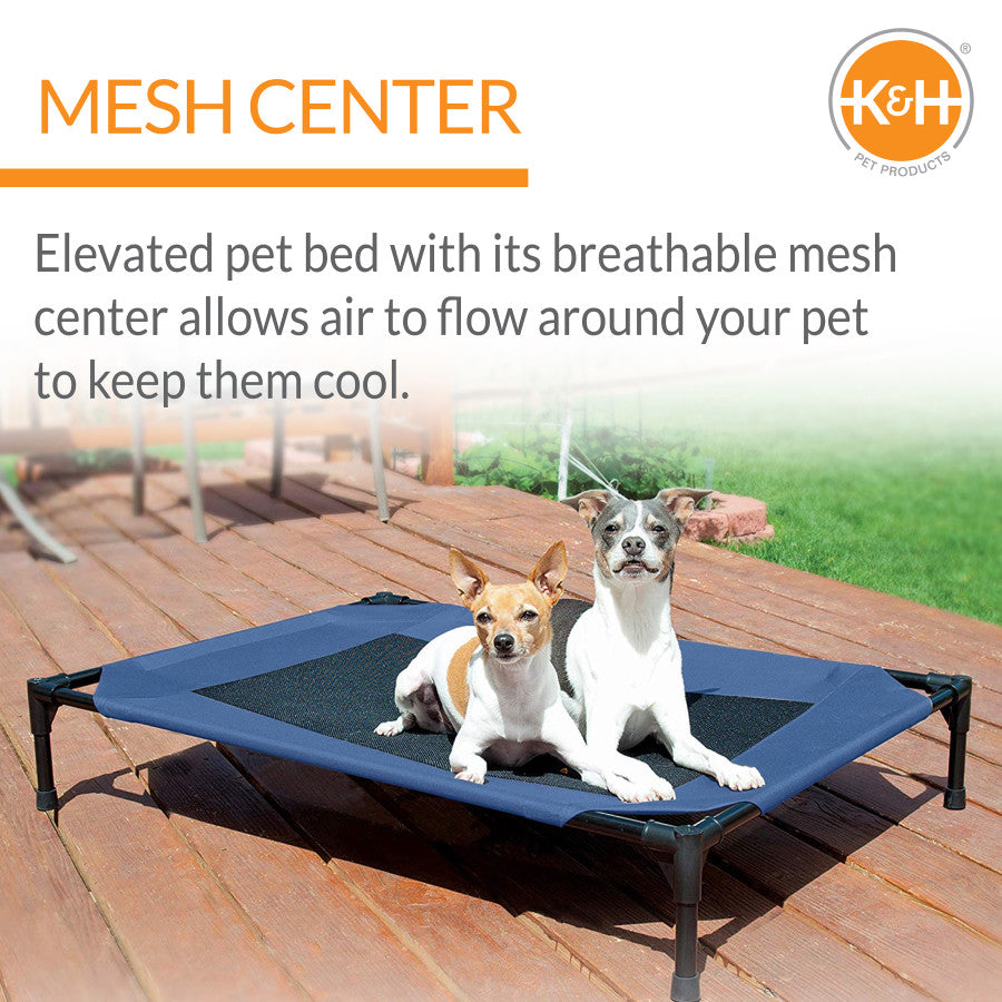 K&H Outdoor Elevated Dog Bed, Cooling Raised Dog Bed, Blue, Large 42x30in