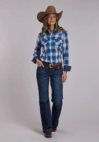 Roper 3290 Star Dobby (Blue) - Women's Western Shirt