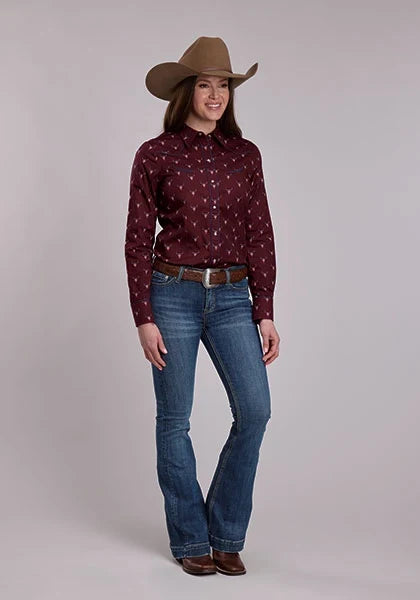 Roper 3289 Skull Print (Wine) - Women's Western Shirt
