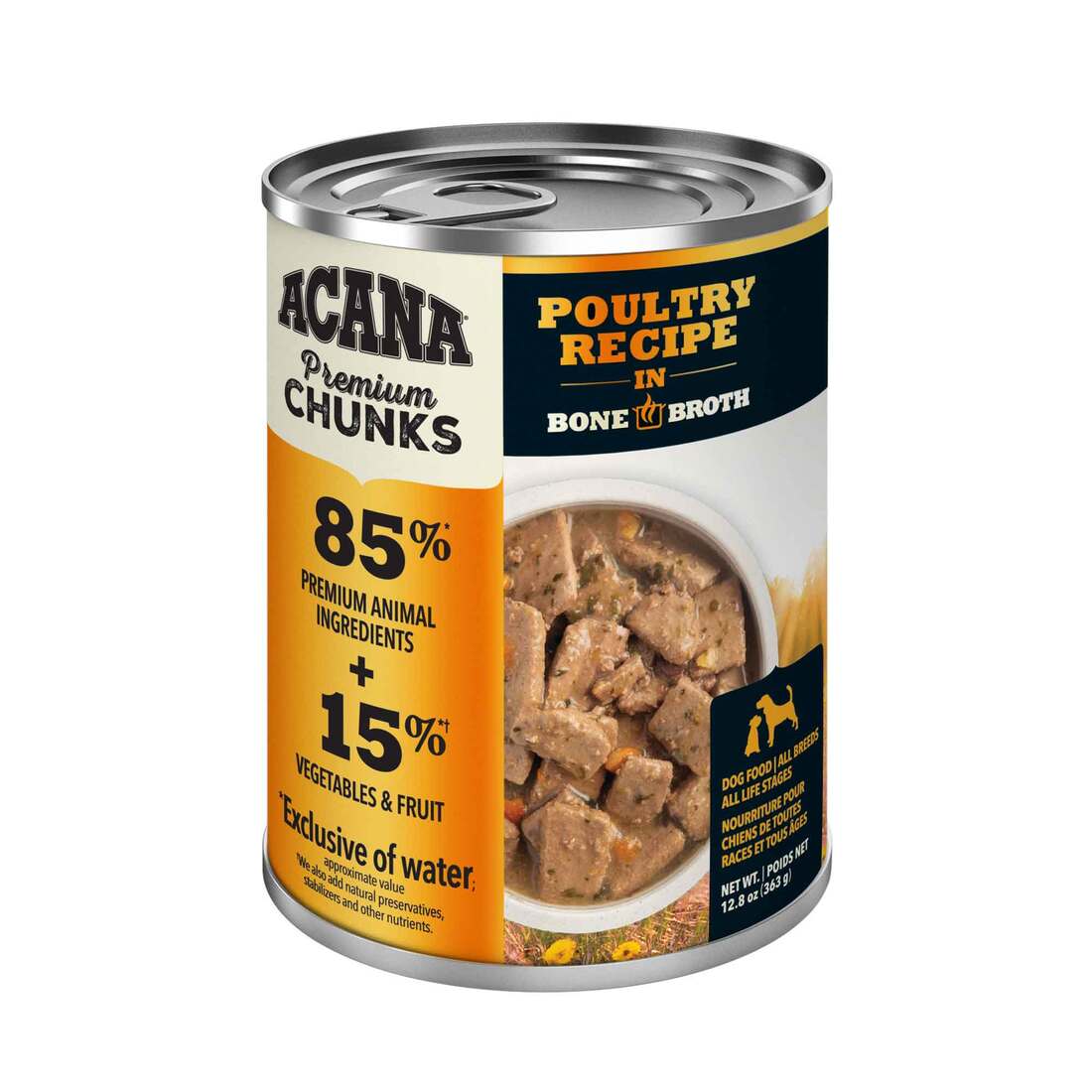 ACANA® Premium Chunks, Grain-Free, Poultry Recipe in Bone Broth, Wet Dog Food 12.8OZ