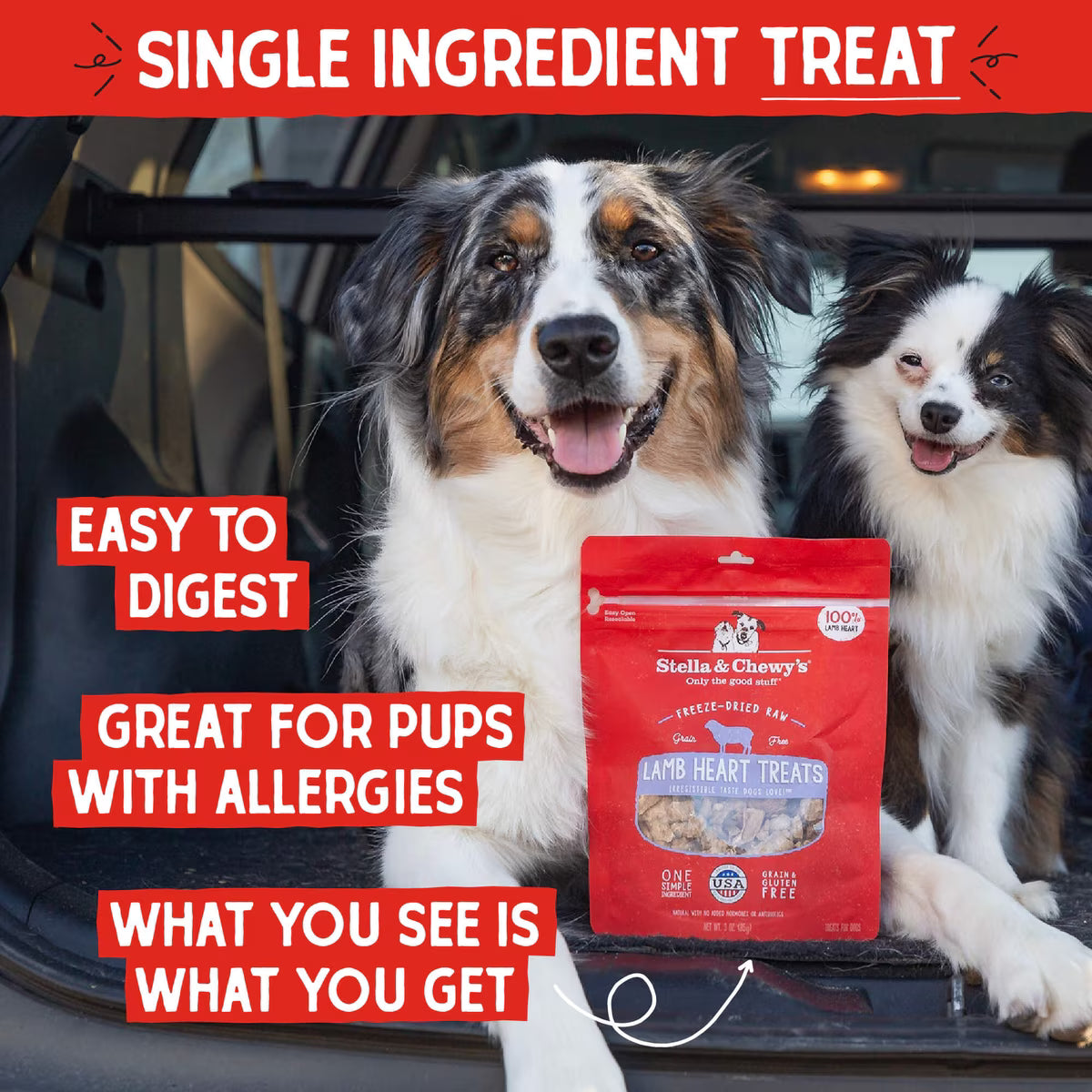 Stella & Chewy's Freeze-Dried Lamb Hearts Dog Treats 3oz