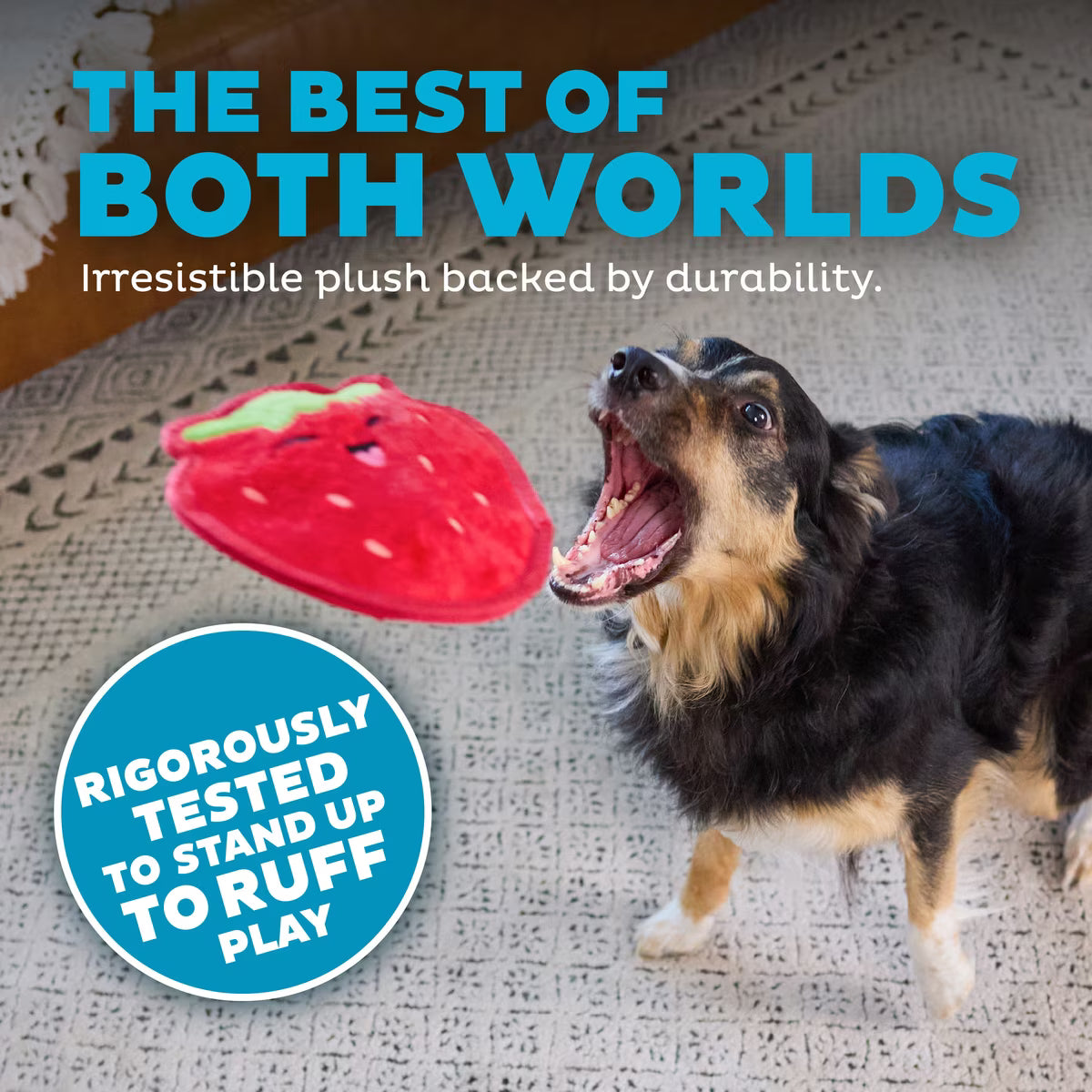 Outward Hound Tough Skinz Durable Squeaky Strawberry Dog Toy Medium