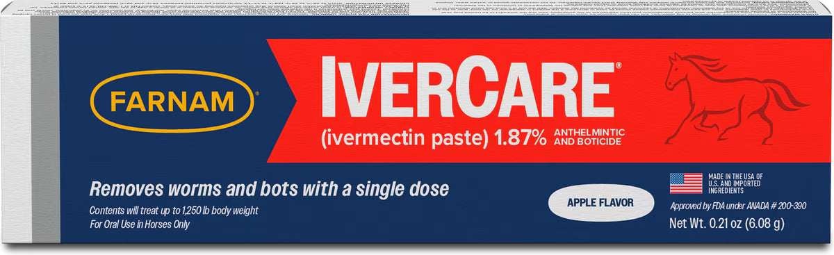 Farnam IverCare Ivermectin 1.87% Paste Horse Dewormer Apple Flavored 0.21 oz