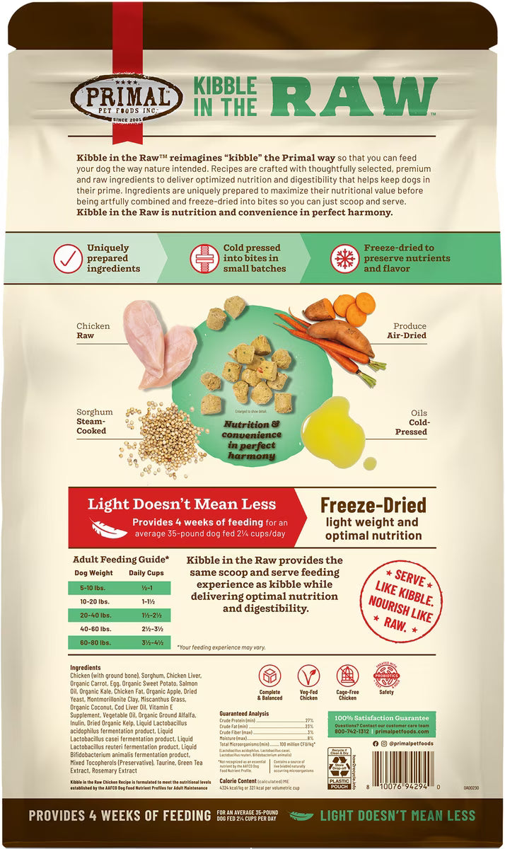 Primal Kibble in the Raw Chicken Recipe Non-GMO Freeze-Dried Dog Food 1.5lbs