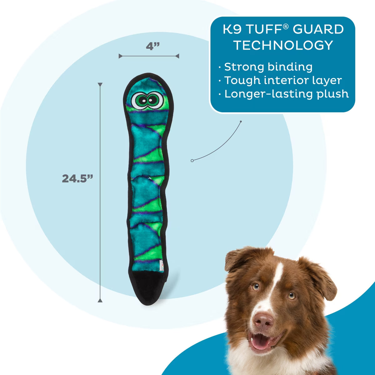 Outward Hound Durablez Snake Squeaky Plush Dog Toy Blue & Green Large