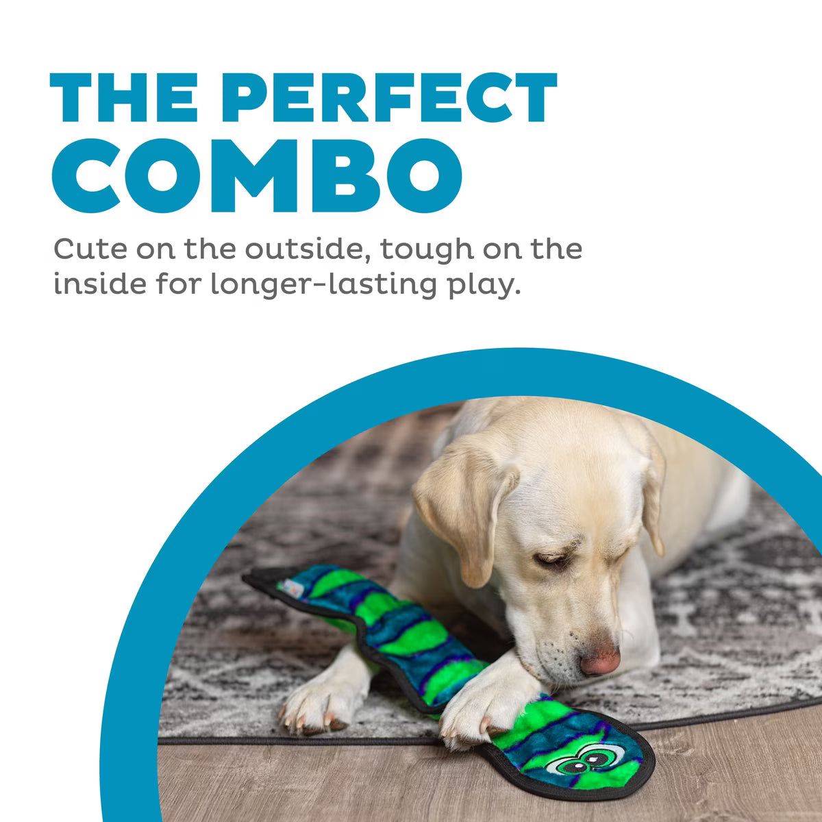 Outward Hound Durablez Snake Squeaky Plush Dog Toy Blue & Green Large