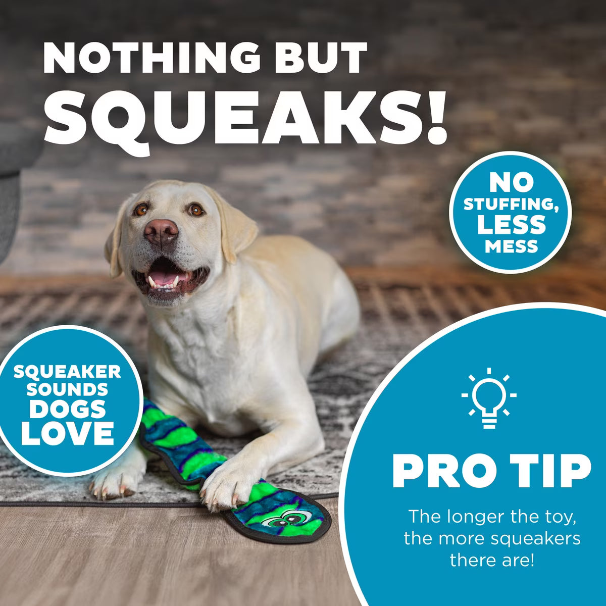 Outward Hound Durablez Snake Squeaky Plush Dog Toy Blue & Green Large