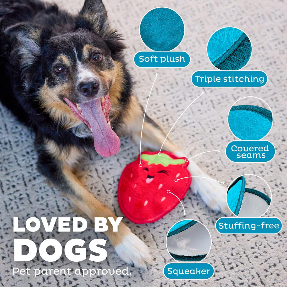 Outward Hound Tough Skinz Durable Squeaky Strawberry Dog Toy Medium