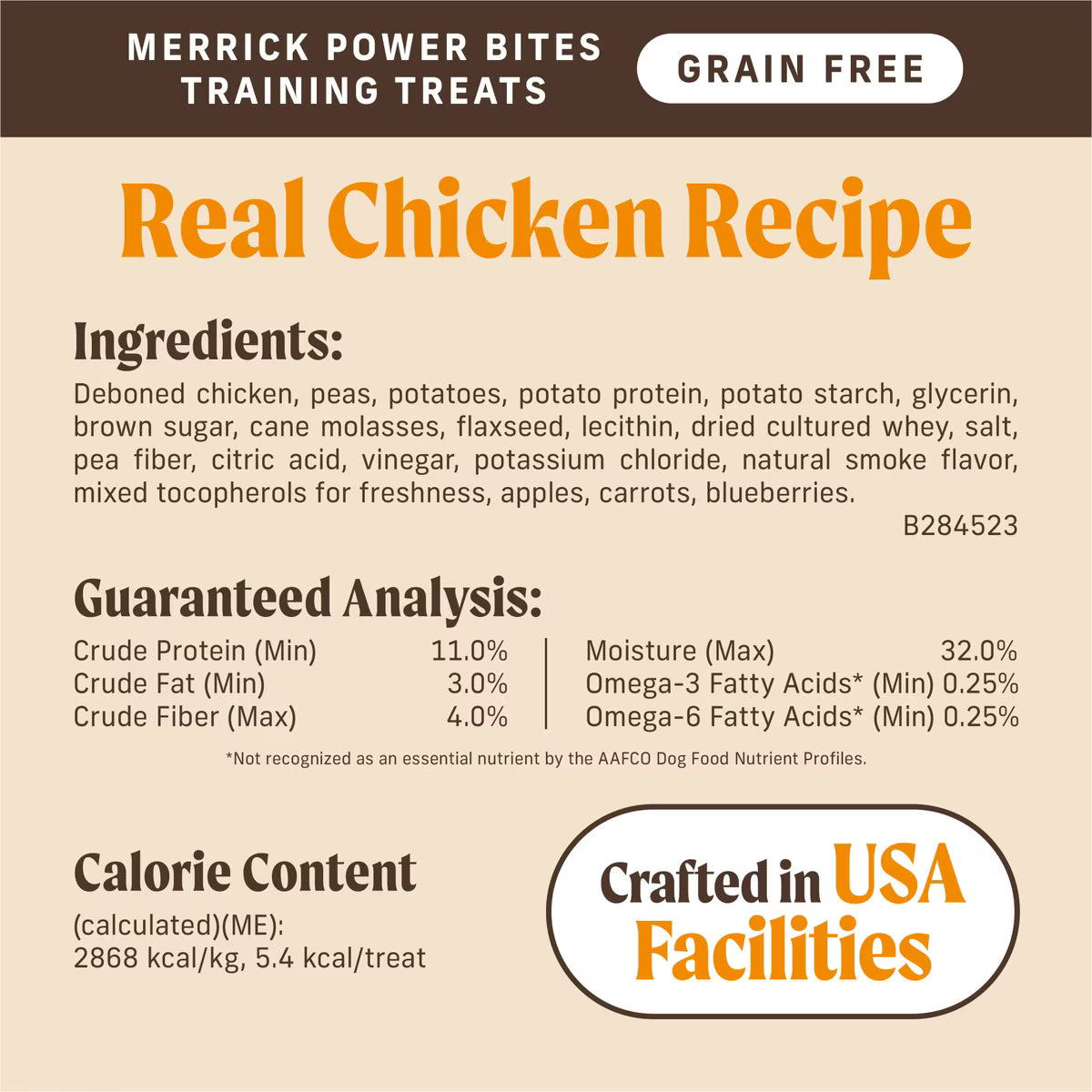 Merrick Power Bites Real Chicken Recipe Grain-Free Soft & Chewy Dog Treats 6oz