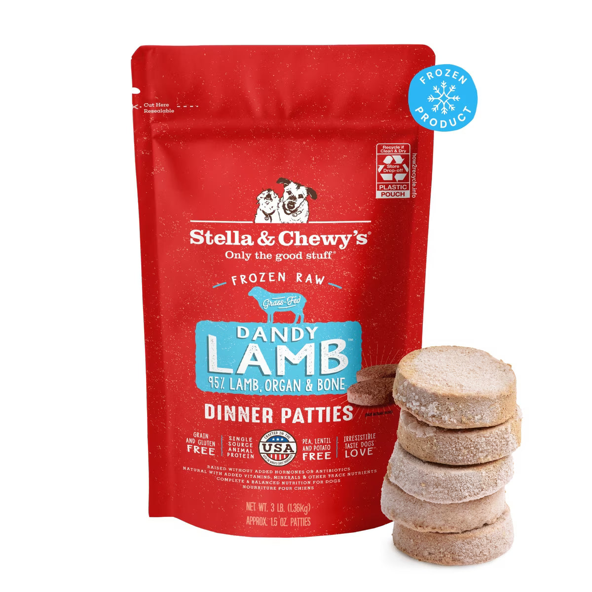 STELLA AND CHEWY'S Dandy Lamb Frozen Raw Dinner Patties for Dogs 3 lb