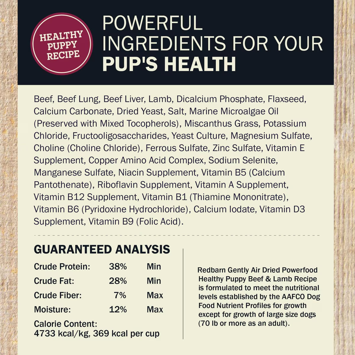 Redbarn Powerfood Healthy Puppy Beef & Lamb Grain-Free Gently Air-Dried Dog Food 2lb