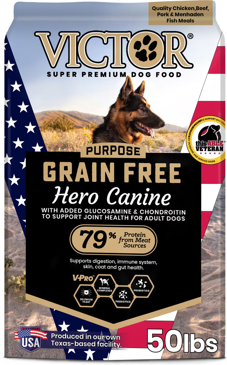 VICTOR Grain-Free Hero Canine Hip & Joint Support High Protein Adult Active Dry Dog Food 50 lb