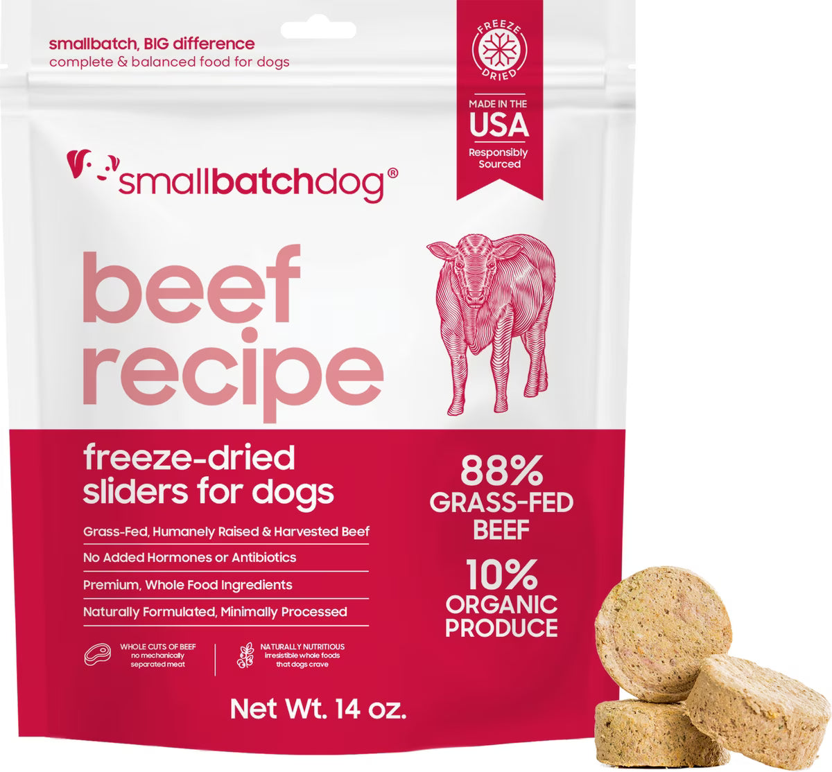 Smallbatch Beef Freeze-Dried Raw Sliders Grain-Free Dog Food 14OZ