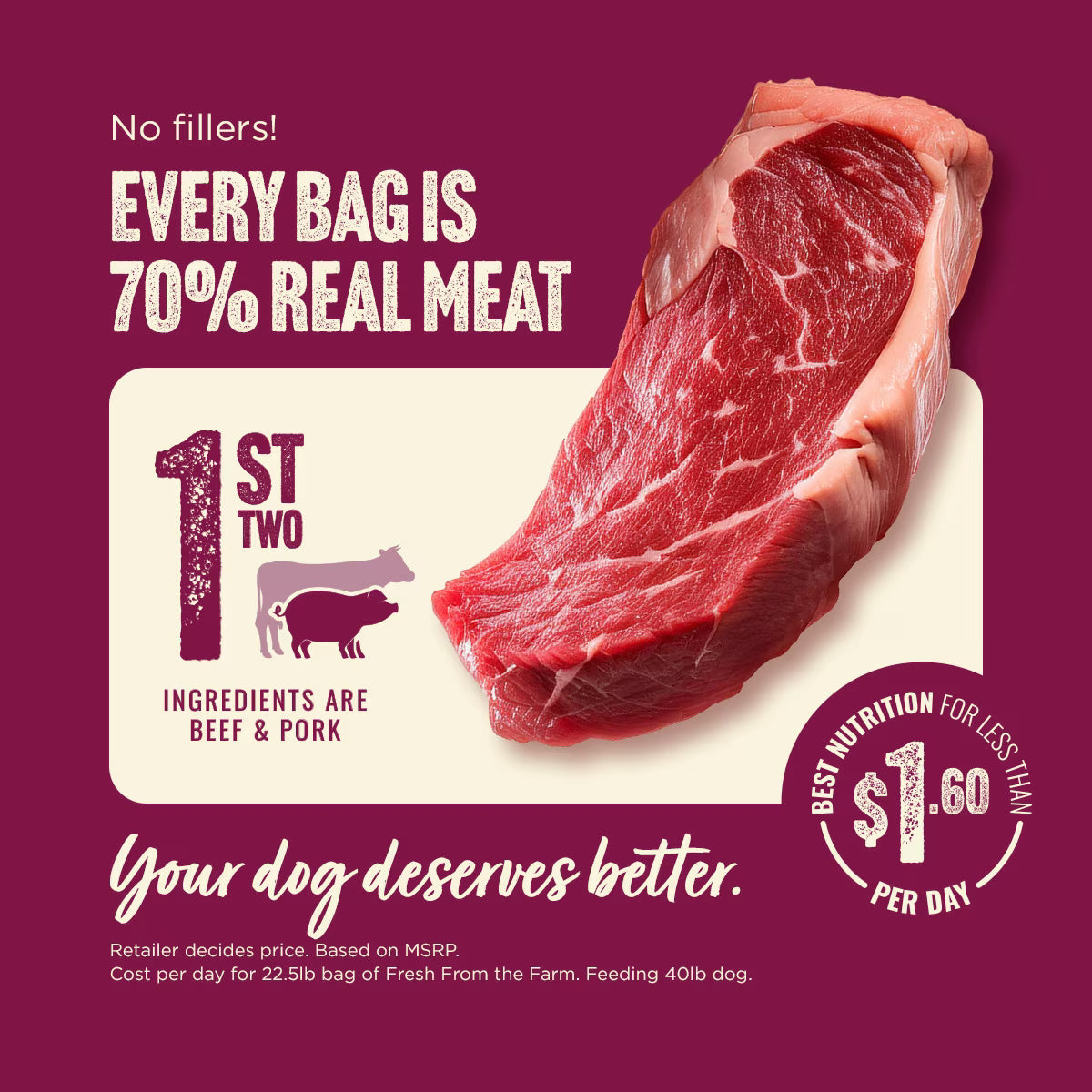 Natural Farm Fresh Beef Recipe with Collagen Dry Dog Food, 22.5-lb bag