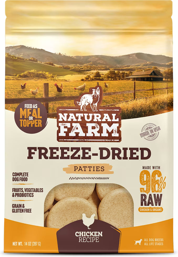 Natural Farm Chicken Patties Grain-Free Freeze-Dried Dog Food, 14-oz bag