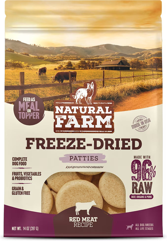 Natural Farm Beef Patties Grain-Free Freeze-Dried Dog Food 14OZ