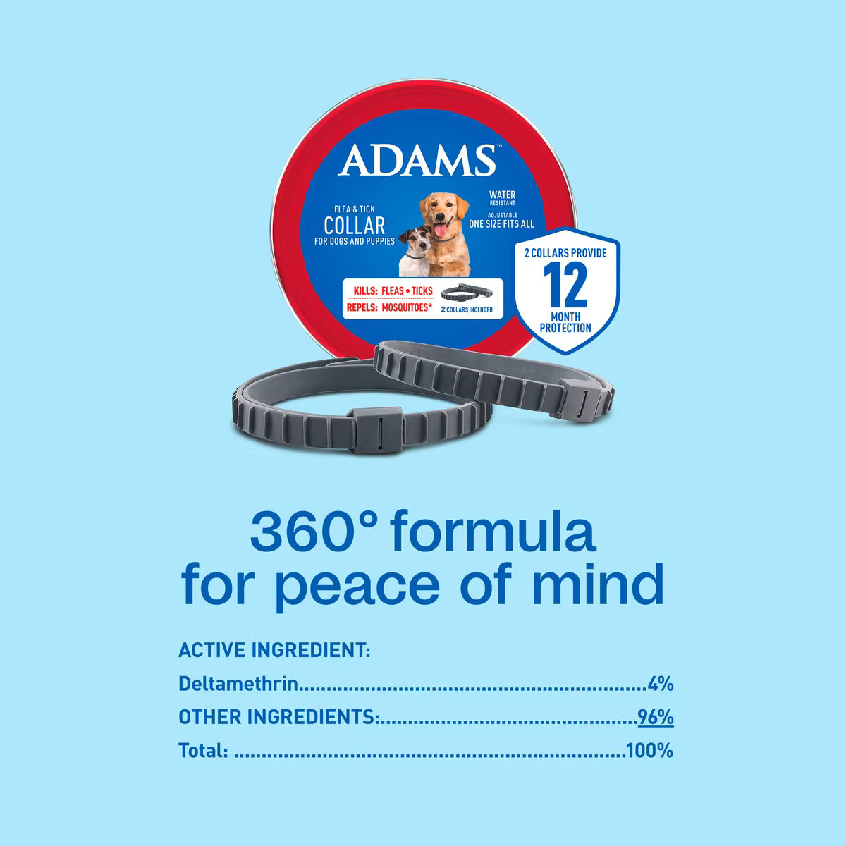 Adams Flea & Tick Collar for Dogs & Puppies 2 Pack 12 Month Supply
