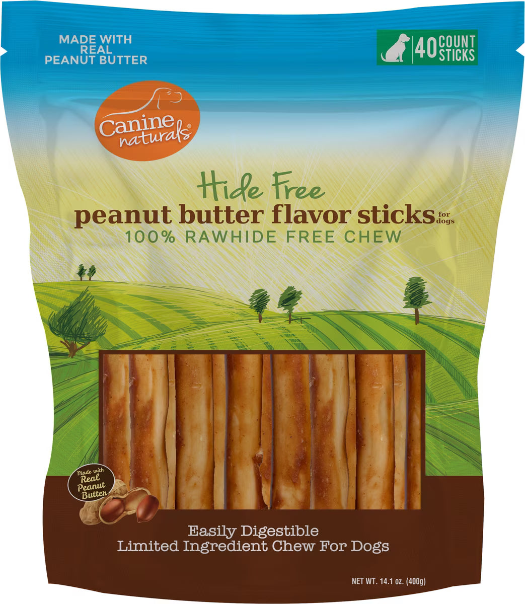 Canine Naturals Hide Free Peanut Butter Flavored Sticks for Dogs 40 pack