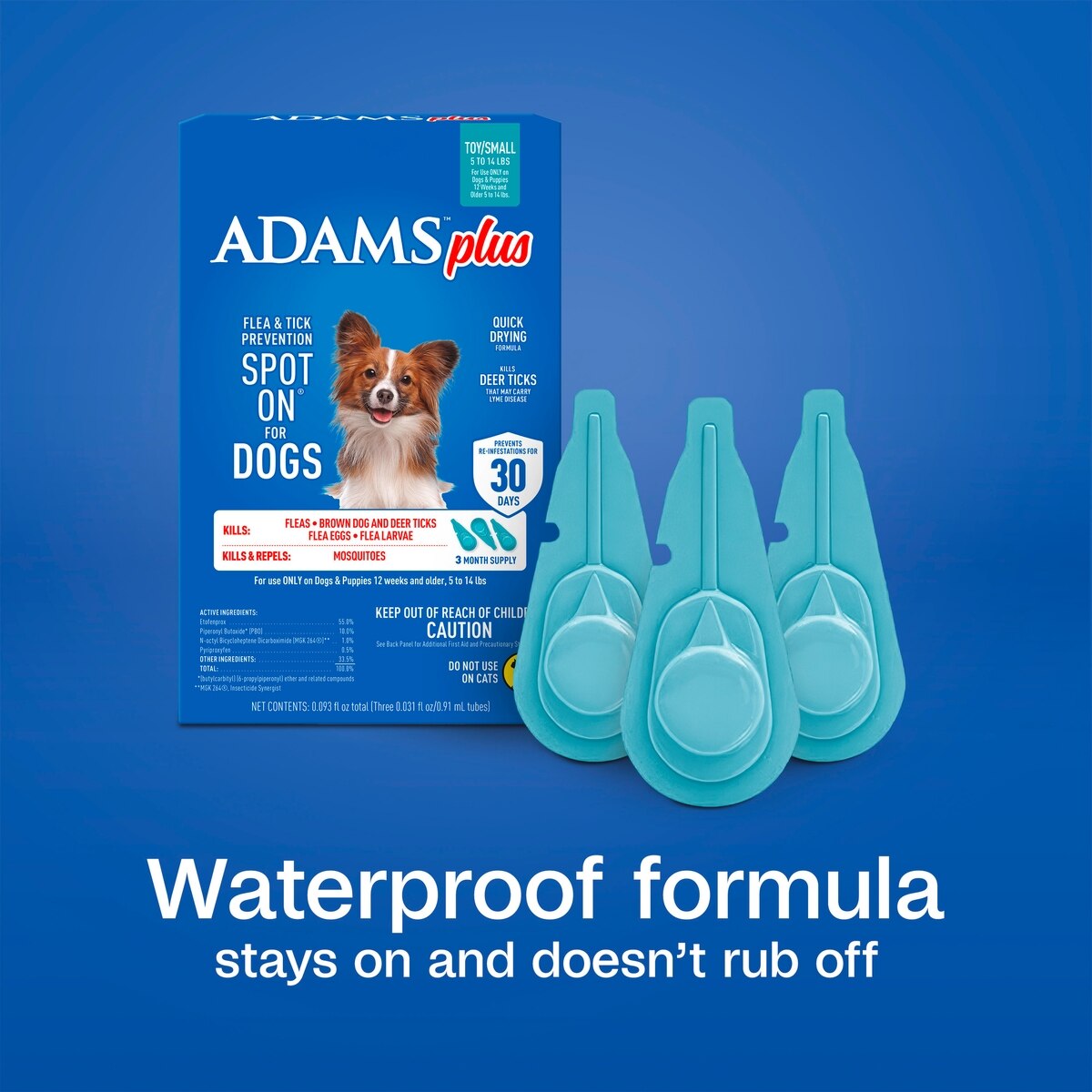 Adams Plus Flea & Tick Prevention Spot On for Toy/Small Dogs 5-14lb 3 Month Supply