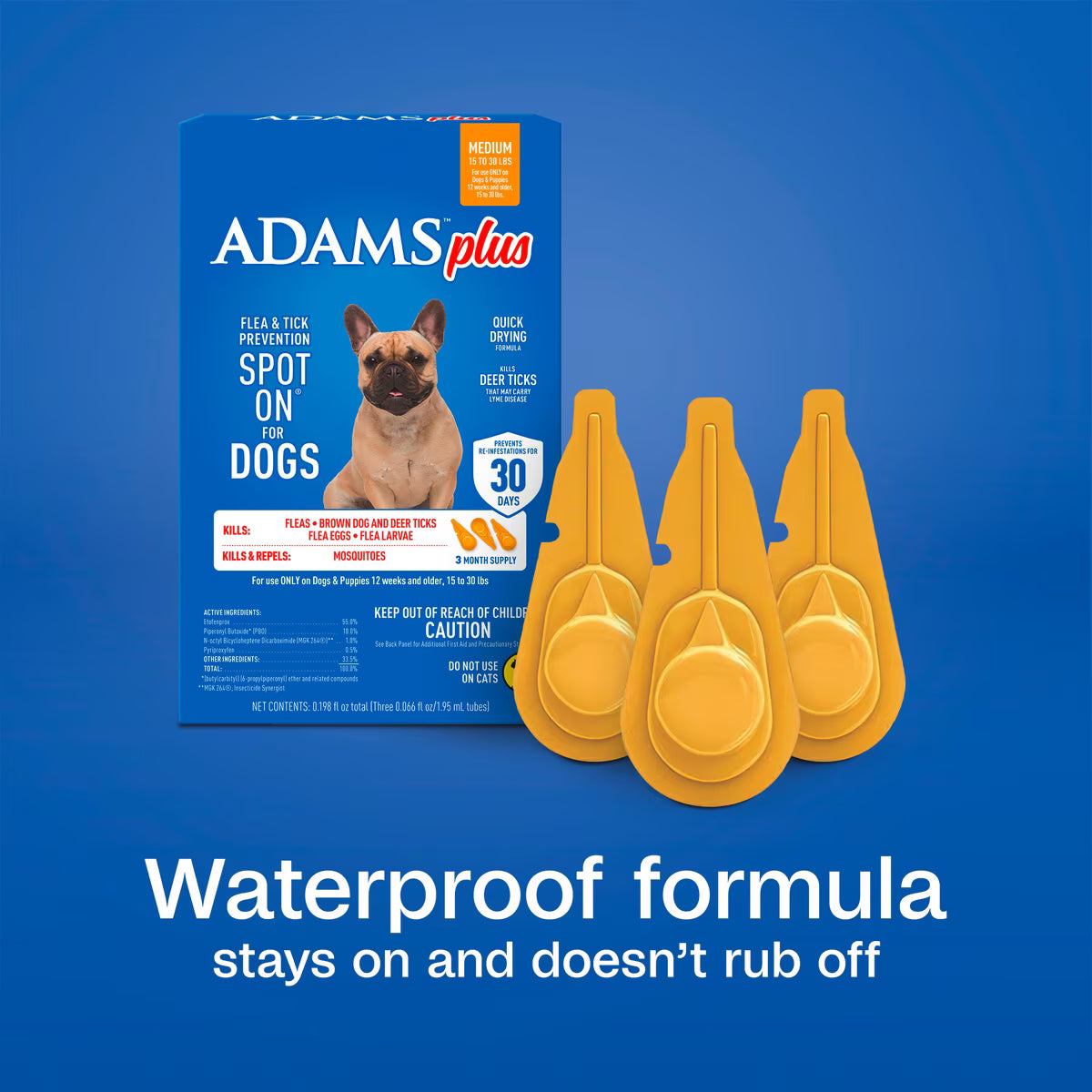 Adams Plus Flea & Tick Prevention Spot On for Medium Dogs 15-30lb 3 Mont Supply